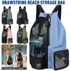 Swim Bag Mesh Drawstring Backpack with Wet Pocket
